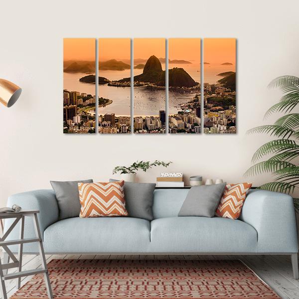 Suggar Loaf And Botafogo Beach At Sunset Canvas Wall Art-5 Horizontal-Gallery Wrap-22" x 12"-Tiaracle
