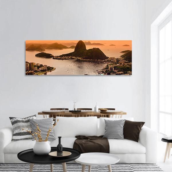 Suggar Loaf And Botafogo Beach At Sunset Panoramic Canvas Wall Art-1 Piece-36" x 12"-Tiaracle