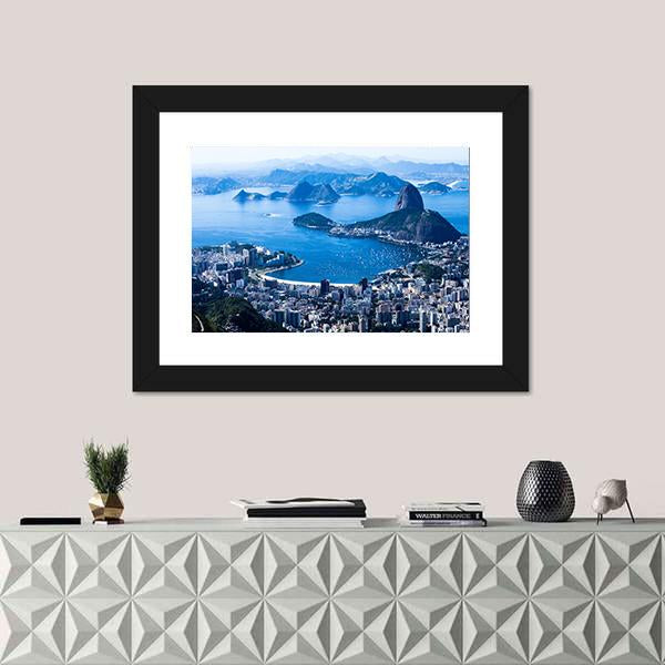 Suggar Loaf And Botafogo Beach Canvas Wall Art-1 Piece-Framed Print-30" x 20"-Tiaracle