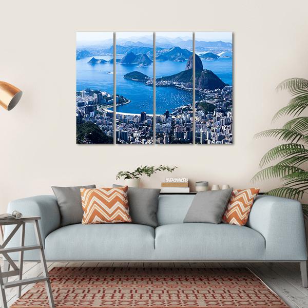 Suggar Loaf And Botafogo Beach Canvas Wall Art-4 Horizontal-Gallery Wrap-34" x 24"-Tiaracle