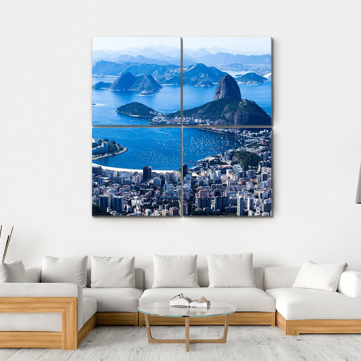 Suggar Loaf And Botafogo Beach Canvas Wall Art-4 Square-Gallery Wrap-17" x 17"-Tiaracle