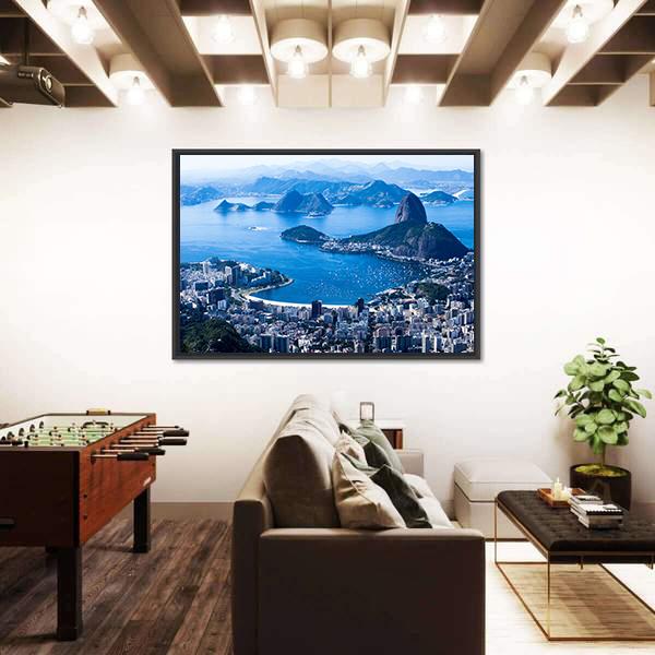Suggar Loaf And Botafogo Beach Canvas Wall Art-5 Horizontal-Gallery Wrap-22" x 12"-Tiaracle