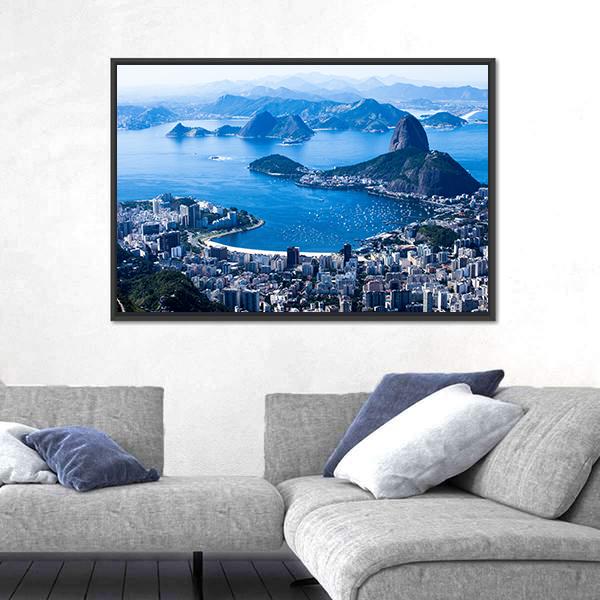 Suggar Loaf And Botafogo Beach Canvas Wall Art-5 Horizontal-Gallery Wrap-22" x 12"-Tiaracle