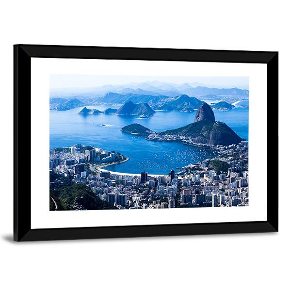 Suggar Loaf And Botafogo Beach Canvas Wall Art-5 Horizontal-Gallery Wrap-22" x 12"-Tiaracle