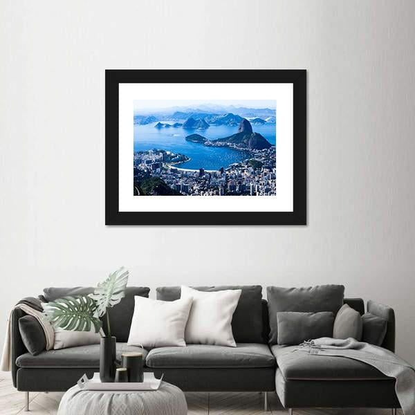 Suggar Loaf And Botafogo Beach Canvas Wall Art-5 Horizontal-Gallery Wrap-22" x 12"-Tiaracle