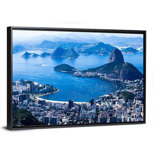 Suggar Loaf And Botafogo Beach Canvas Wall Art-5 Horizontal-Gallery Wrap-22" x 12"-Tiaracle