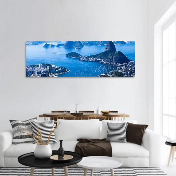 Suggar Loaf And Botafogo Beach Panoramic Canvas Wall Art-1 Piece-36" x 12"-Tiaracle