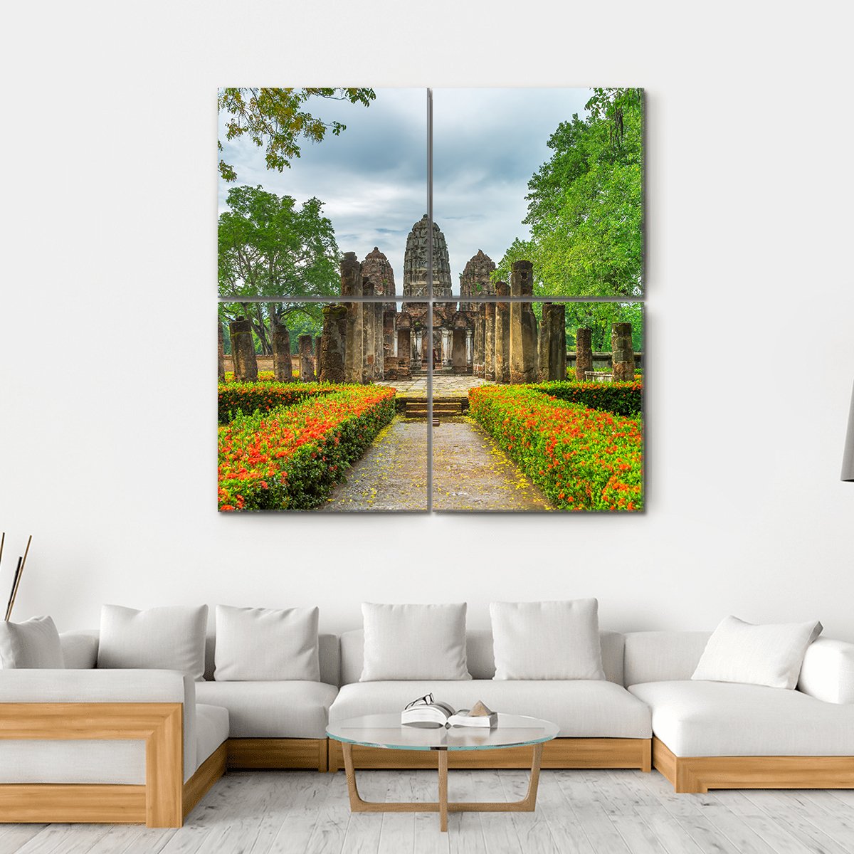 Sukhothai Historical Park Canvas Wall Art-4 Square-Gallery Wrap-17" x 17"-Tiaracle