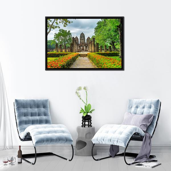 Sukhothai Historical Park Canvas Wall Art-1 Piece-Floating Frame-24" x 16"-Tiaracle