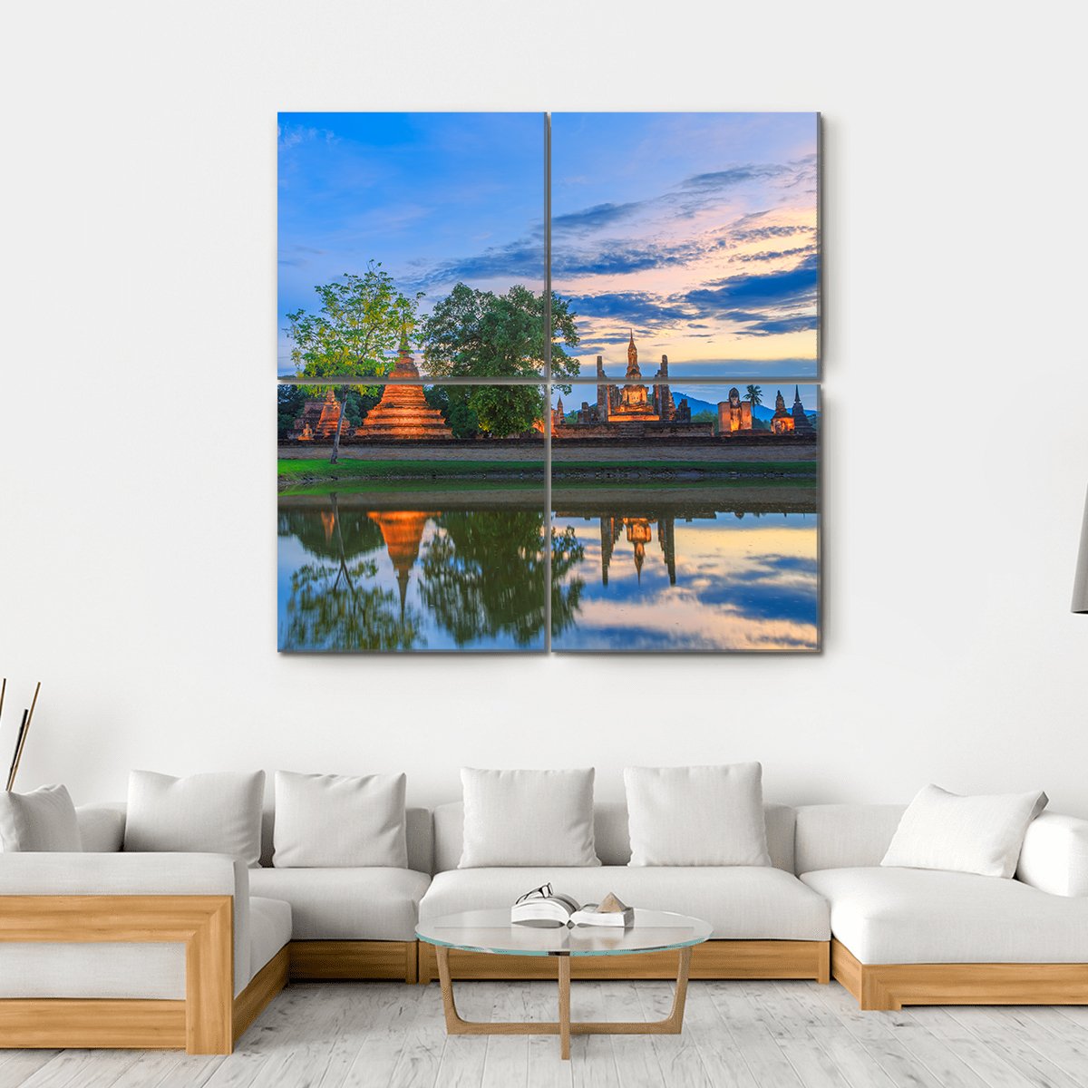 Sukhothai Historical Park In Thailand Canvas Wall Art-4 Square-Gallery Wrap-17" x 17"-Tiaracle