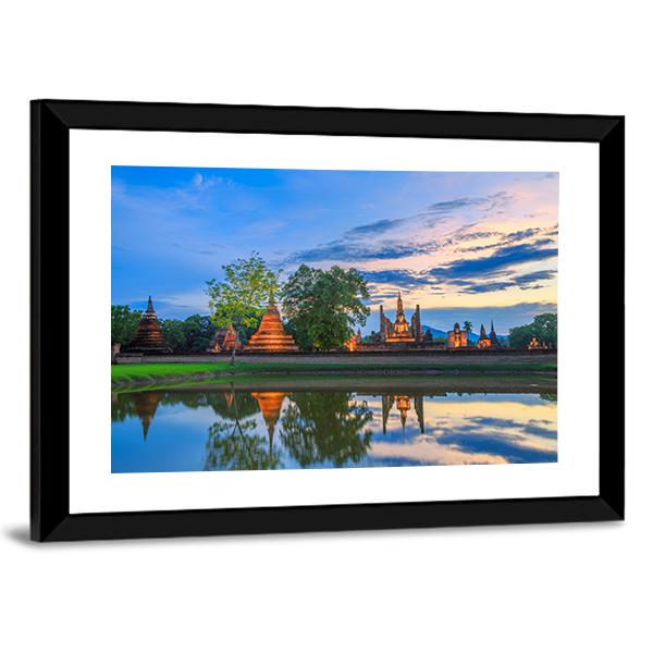 Sukhothai Historical Park In Thailand Canvas Wall Art-3 Horizontal-Gallery Wrap-25" x 16"-Tiaracle