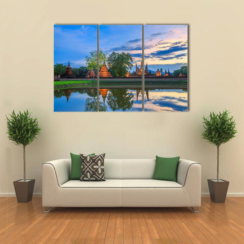 Sukhothai Historical Park In Thailand Canvas Wall Art-3 Horizontal-Gallery Wrap-37" x 24"-Tiaracle