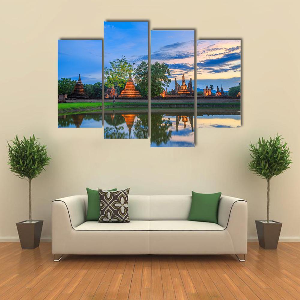 Sukhothai Historical Park In Thailand Canvas Wall Art-4 Pop-Gallery Wrap-50" x 32"-Tiaracle
