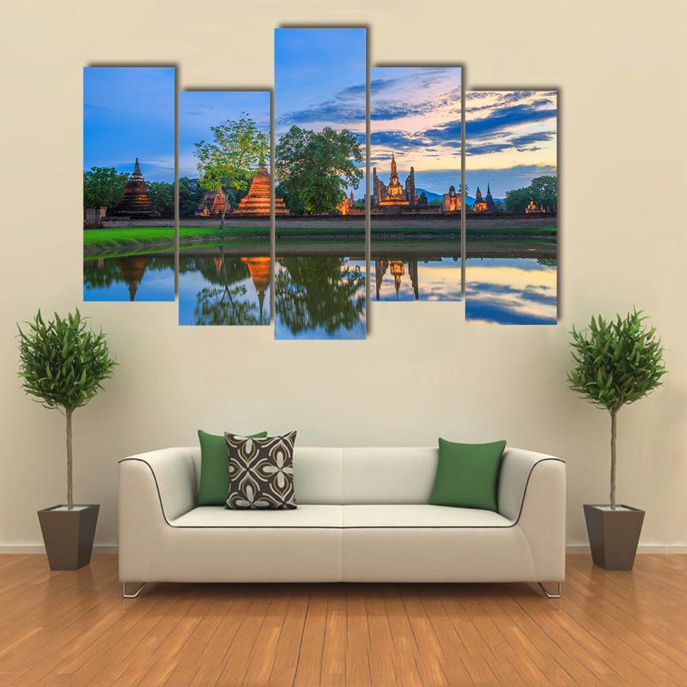 Sukhothai Historical Park In Thailand Canvas Wall Art-5 Pop-Gallery Wrap-47" x 32"-Tiaracle