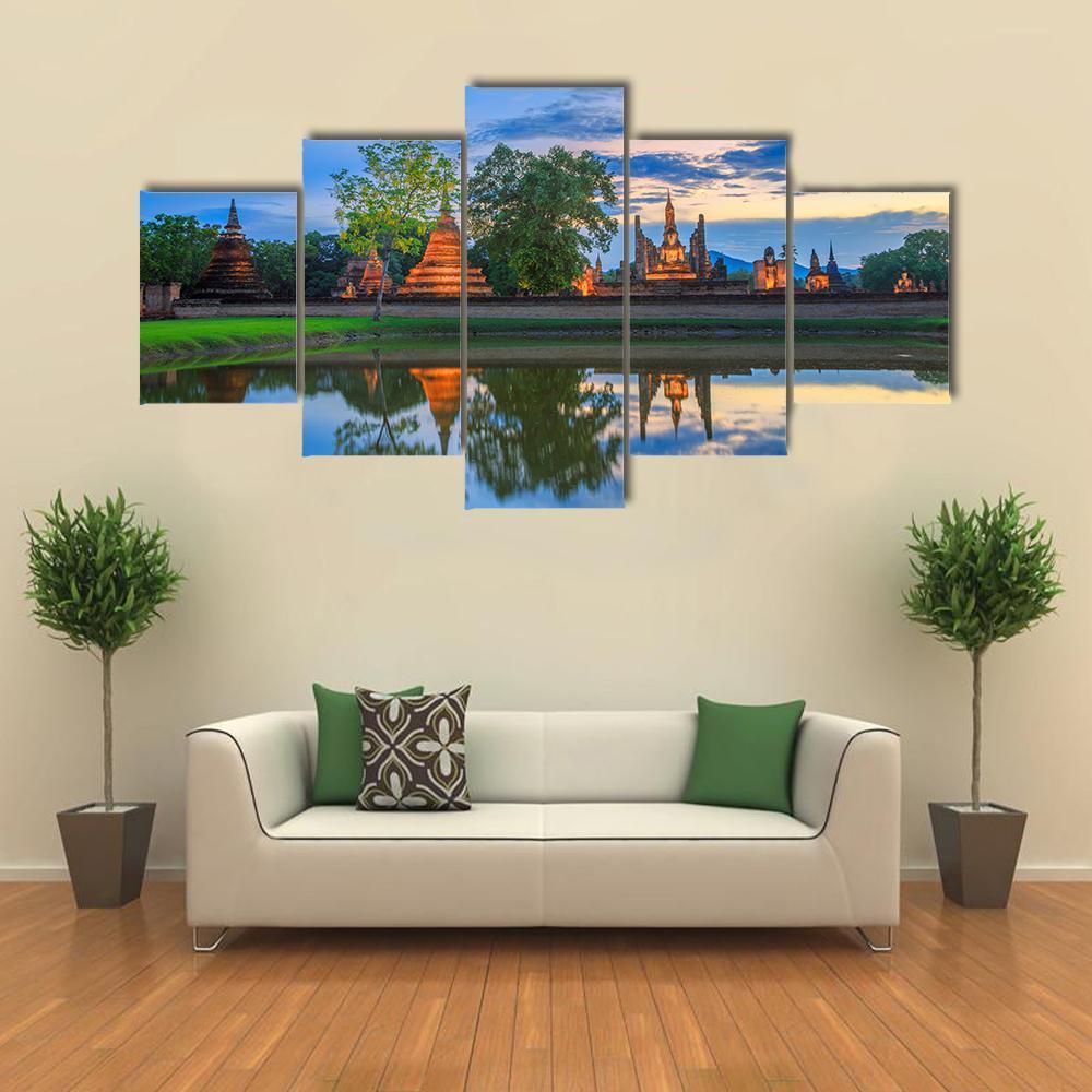 Sukhothai Historical Park In Thailand Canvas Wall Art-5 Star-Gallery Wrap-62" x 32"-Tiaracle