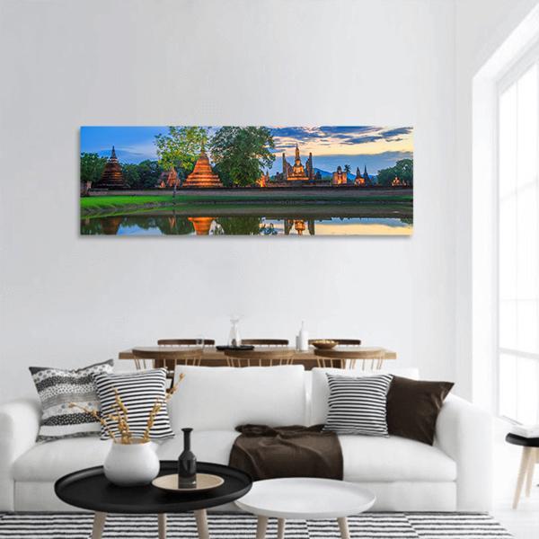 Sukhothai Historical Park In Thailand Panoramic Canvas Wall Art-1 Piece-36" x 12"-Tiaracle