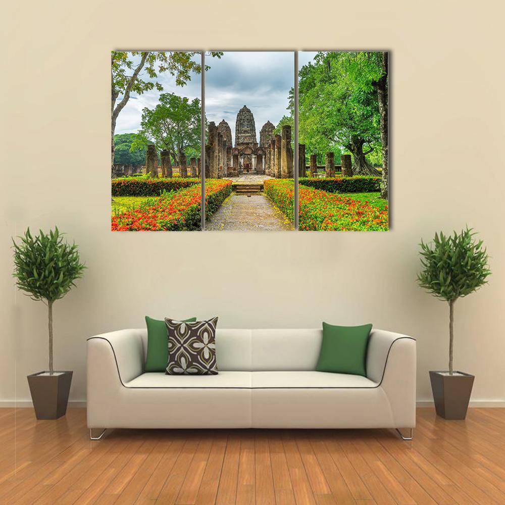 Sukhothai Historical Park Canvas Wall Art-3 Horizontal-Gallery Wrap-37" x 24"-Tiaracle