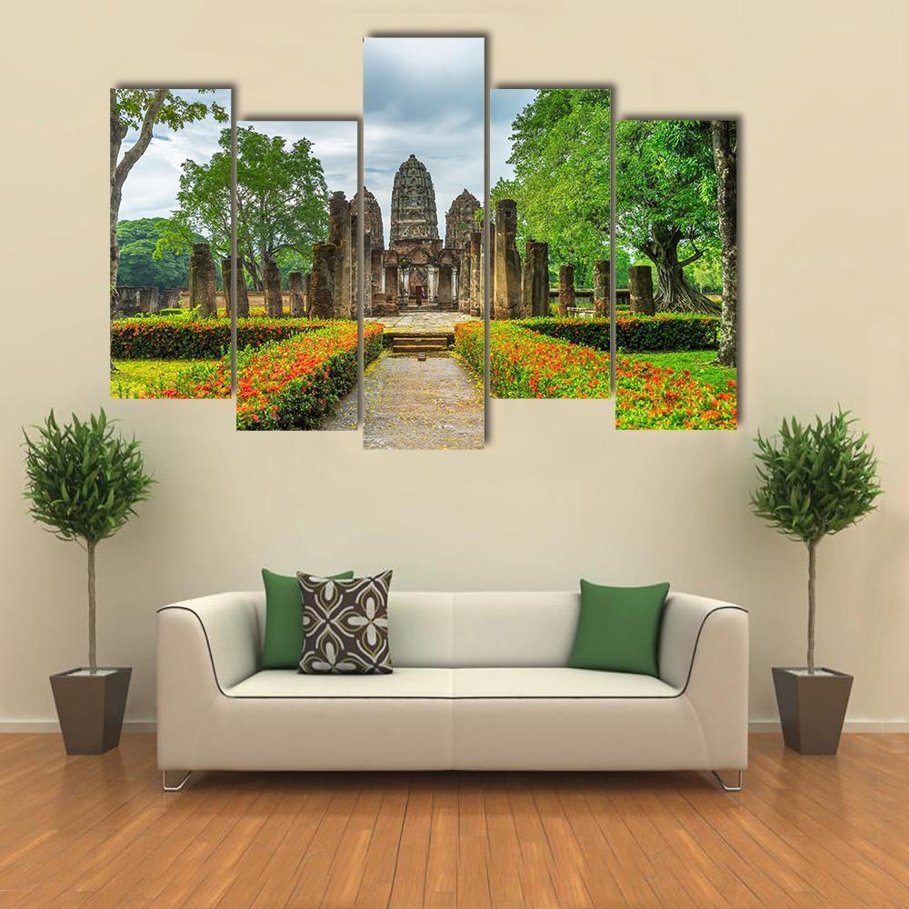 Sukhothai Historical Park Canvas Wall Art-5 Pop-Gallery Wrap-47" x 32"-Tiaracle