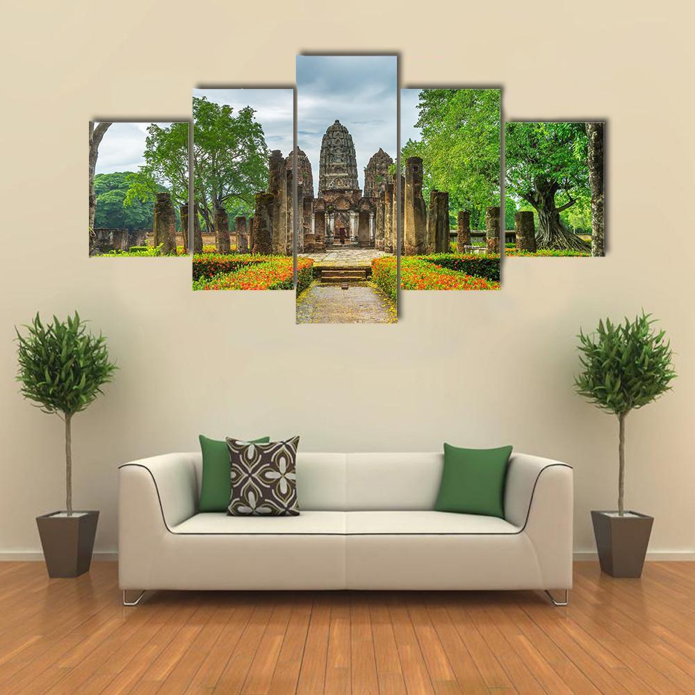 Sukhothai Historical Park Canvas Wall Art-5 Star-Gallery Wrap-62" x 32"-Tiaracle