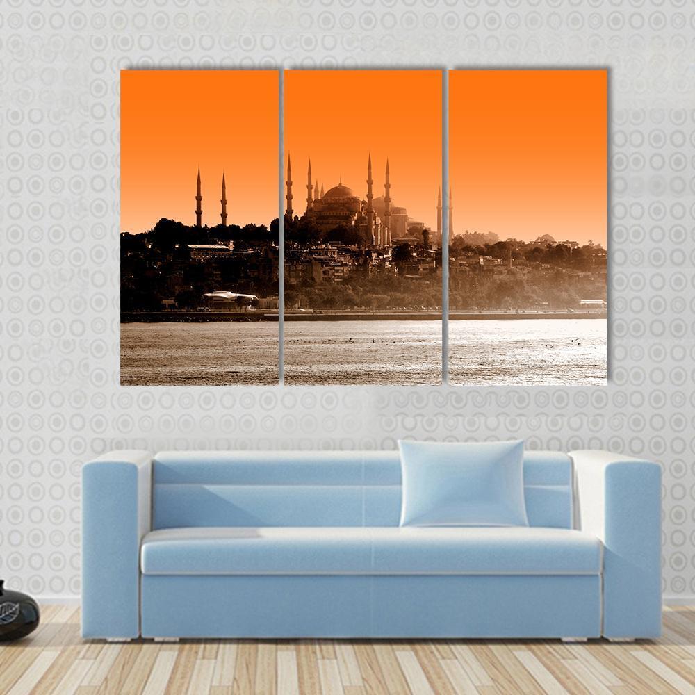Sultan Ahmet Mosque At Sunset In Istanbul Canvas Wall Art-3 Horizontal-Gallery Wrap-37" x 24"-Tiaracle