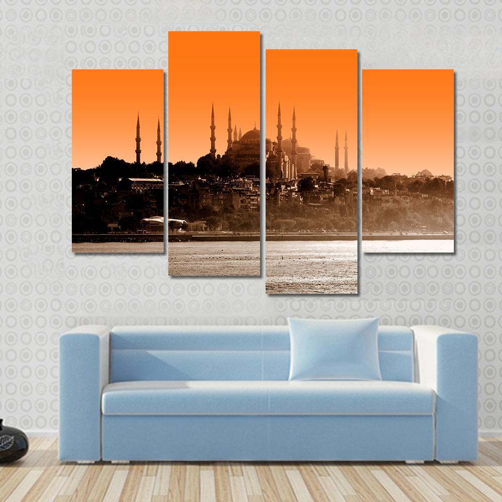 Sultan Ahmet Mosque At Sunset In Istanbul Canvas Wall Art-4 Pop-Gallery Wrap-50" x 32"-Tiaracle