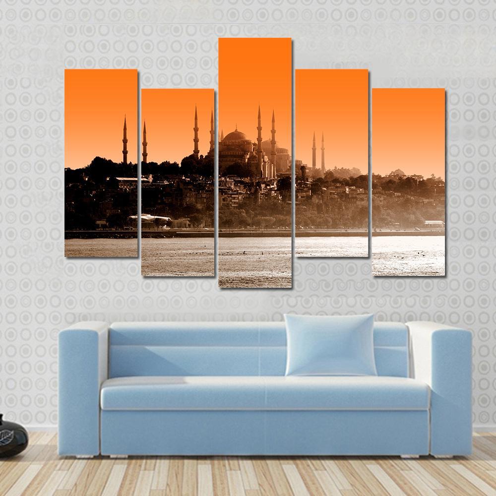 Sultan Ahmet Mosque At Sunset In Istanbul Canvas Wall Art-5 Pop-Gallery Wrap-47" x 32"-Tiaracle