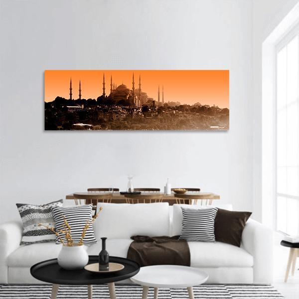 Sultan Ahmet Mosque At Sunset Panoramic Canvas Wall Art-3 Piece-25" x 08"-Tiaracle
