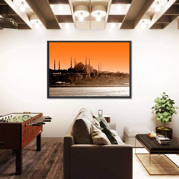 Sultan Ahmet Mosque At Sunset Panoramic Canvas Wall Art-1 Piece-36" x 12"-Tiaracle