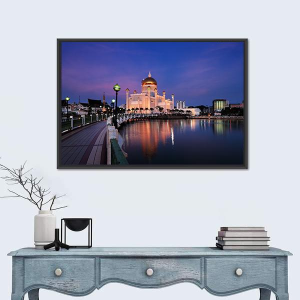 Sultan Omar Ali Saifuddien Mosque Canvas Wall Art-1 Piece-Floating Frame-24" x 16"-Tiaracle