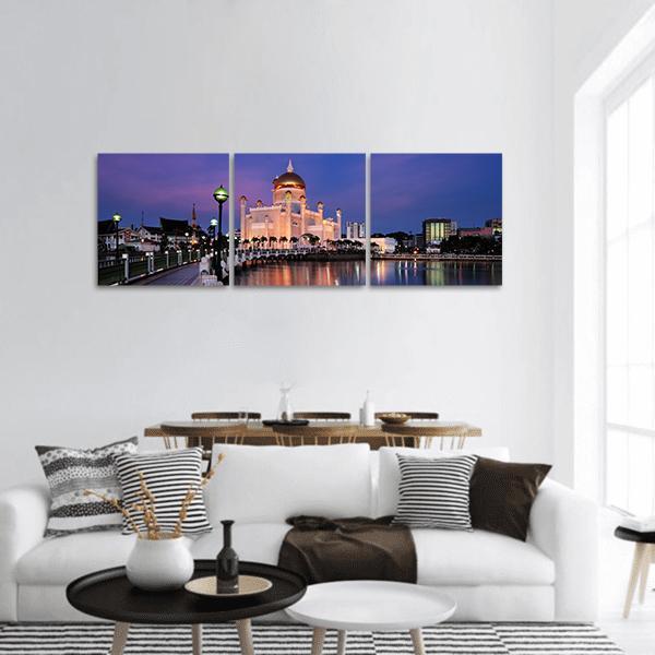 Sultan Omar Ali Saifuddien Mosque Panoramic Canvas Wall Art-3 Piece-25" x 08"-Tiaracle