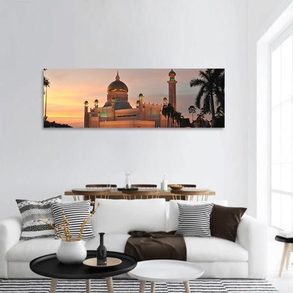 Sultan Omar Ali Saifuddin Mosque At Brunei Panoramic Canvas Wall Art-1 Piece-36" x 12"-Tiaracle