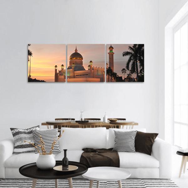 Sultan Omar Ali Saifuddin Mosque At Brunei Panoramic Canvas Wall Art-3 Piece-25" x 08"-Tiaracle