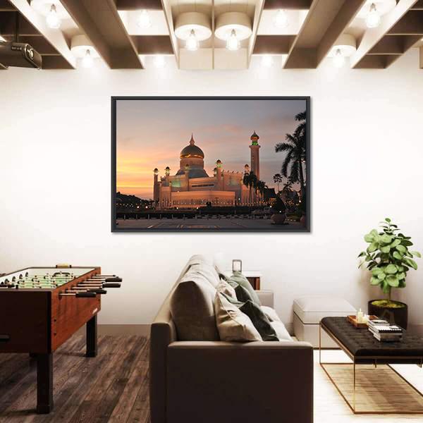 Sultan Omar Ali Saifuddin Mosque At Brunei Panoramic Canvas Wall Art-1 Piece-36" x 12"-Tiaracle