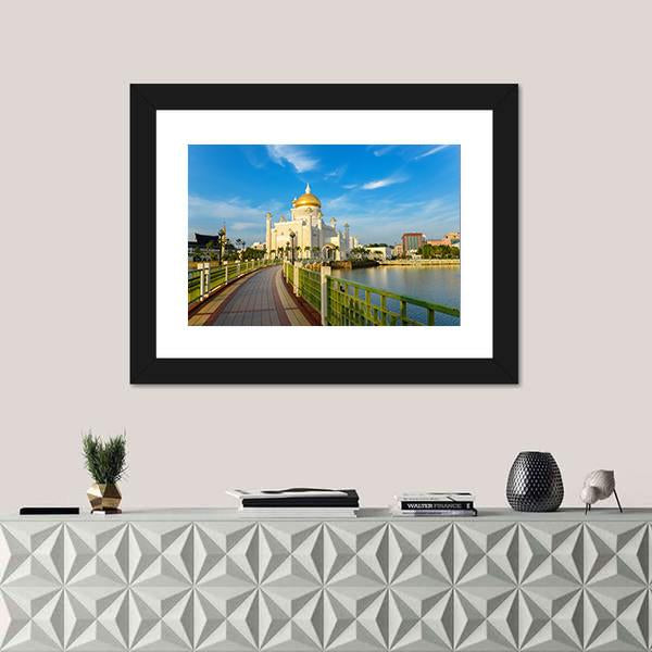 Sultan Omar Ali Saifuddin Mosque In Brunei Canvas Wall Art-1 Piece-Framed Print-20" x 16"-Tiaracle