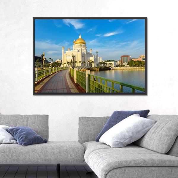 Sultan Omar Ali Saifuddin Mosque In Brunei Canvas Wall Art-3 Horizontal-Gallery Wrap-25" x 16"-Tiaracle