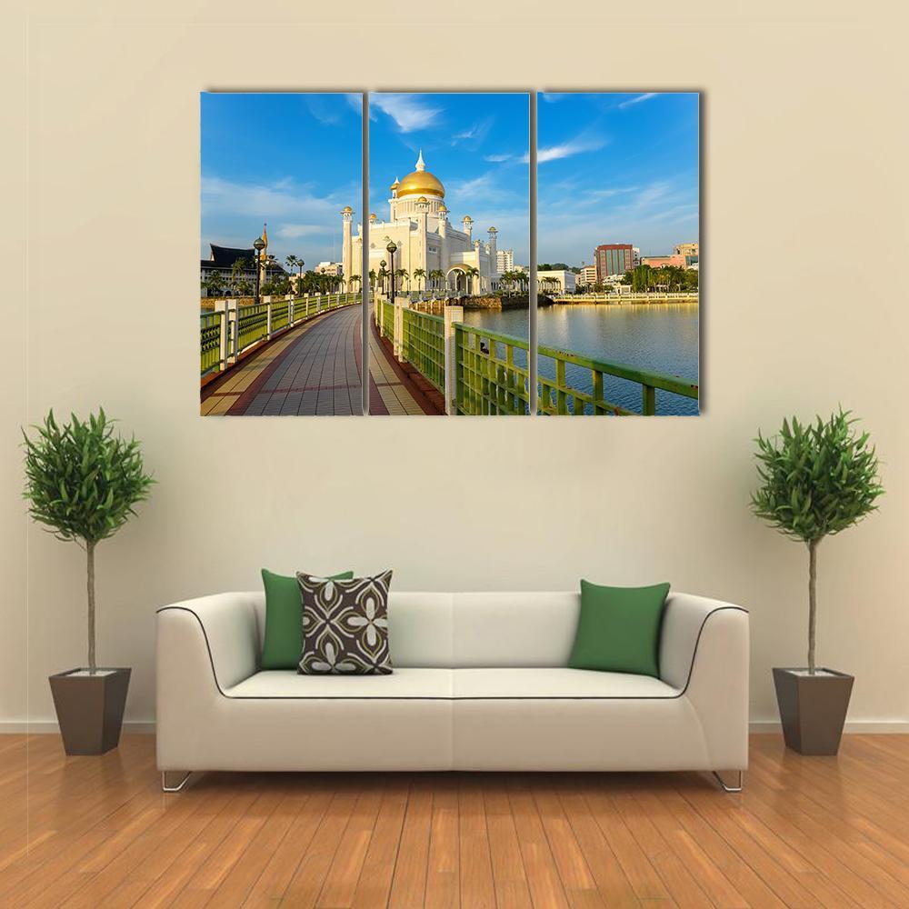 Sultan Omar Ali Saifuddin Mosque In Brunei Canvas Wall Art-3 Horizontal-Gallery Wrap-37" x 24"-Tiaracle