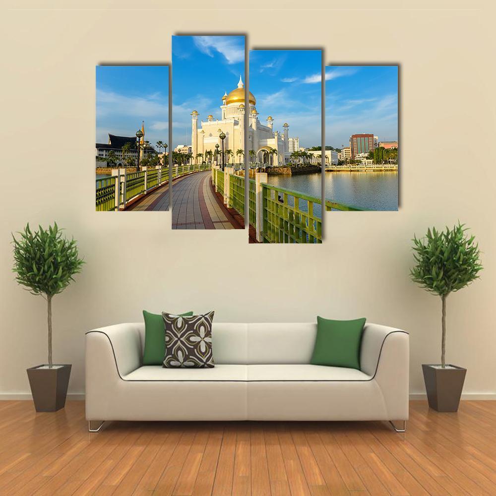 Sultan Omar Ali Saifuddin Mosque In Brunei Canvas Wall Art-4 Pop-Gallery Wrap-50" x 32"-Tiaracle