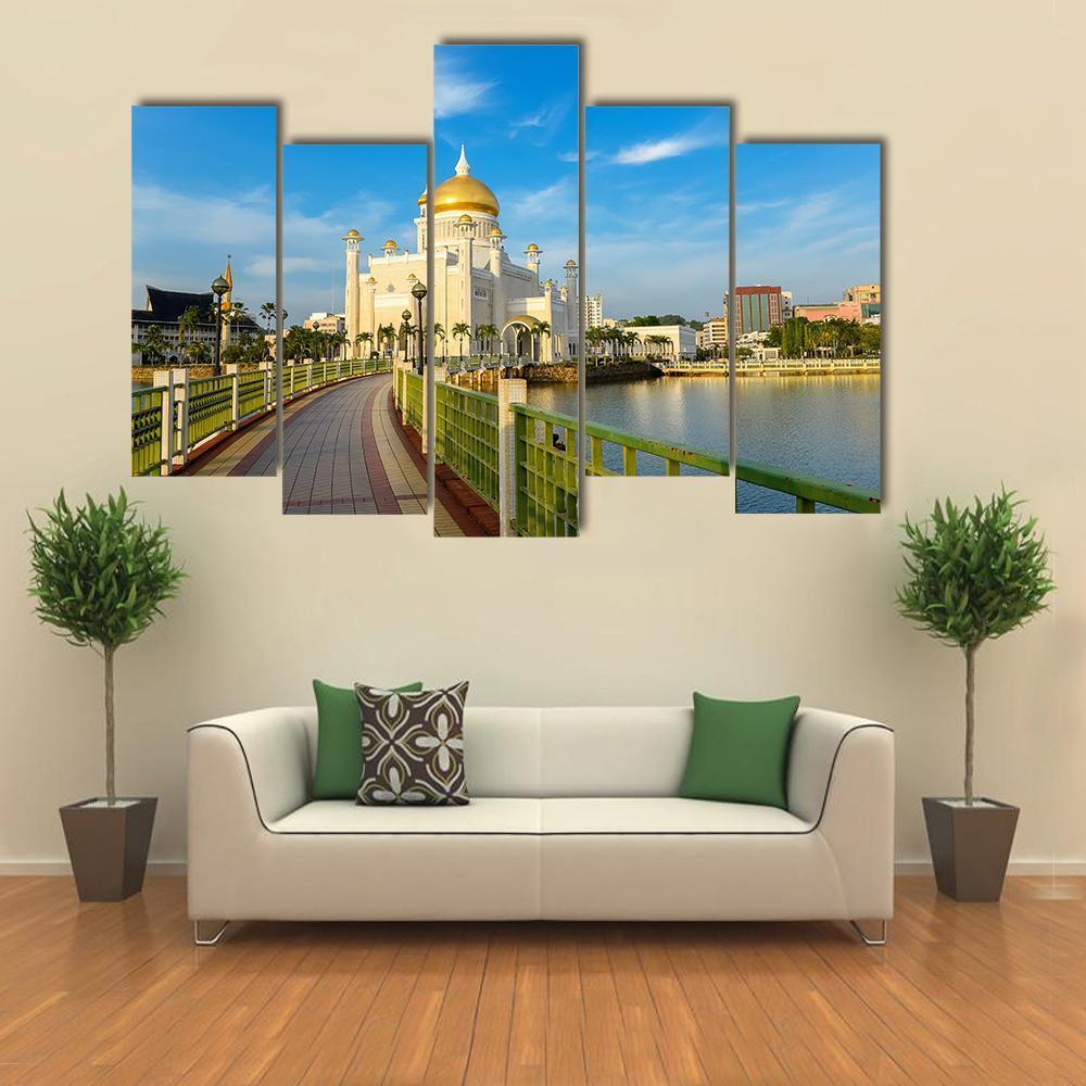 Sultan Omar Ali Saifuddin Mosque In Brunei Canvas Wall Art-5 Pop-Gallery Wrap-47" x 32"-Tiaracle