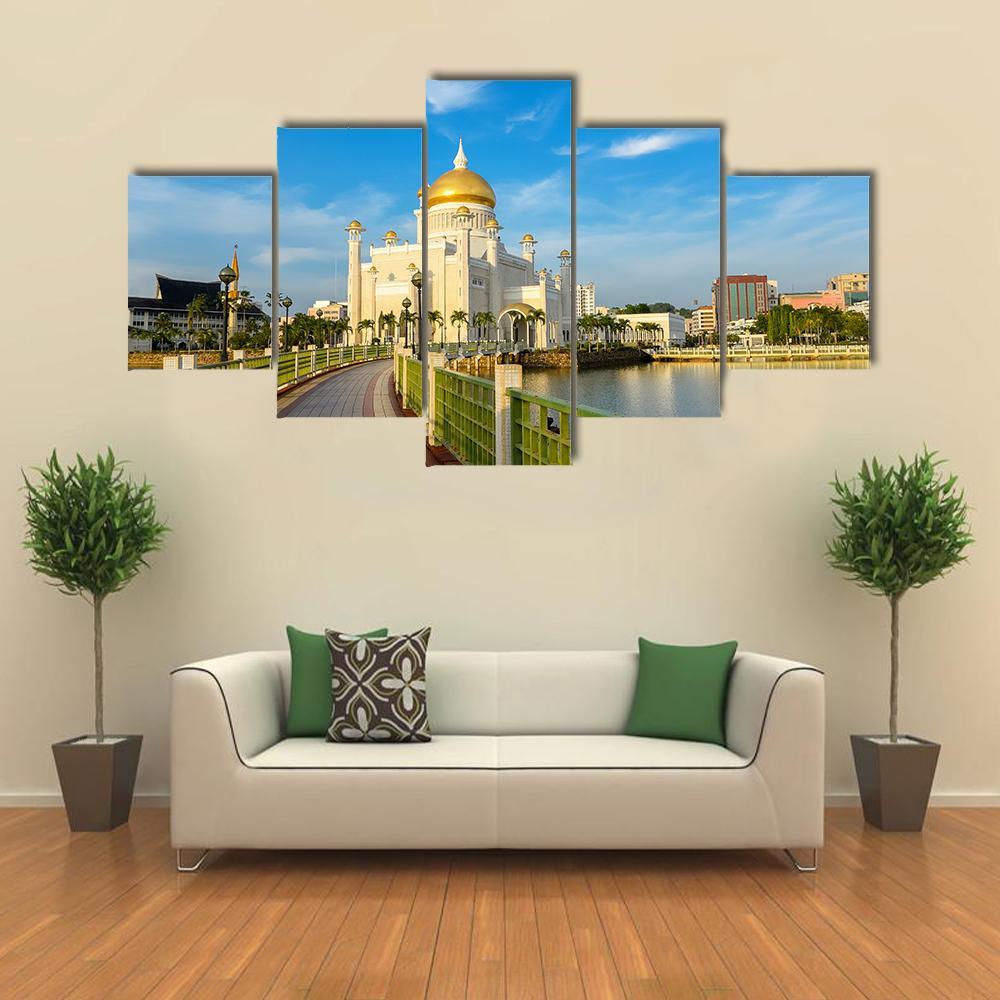 Sultan Omar Ali Saifuddin Mosque In Brunei Canvas Wall Art-5 Star-Gallery Wrap-62" x 32"-Tiaracle