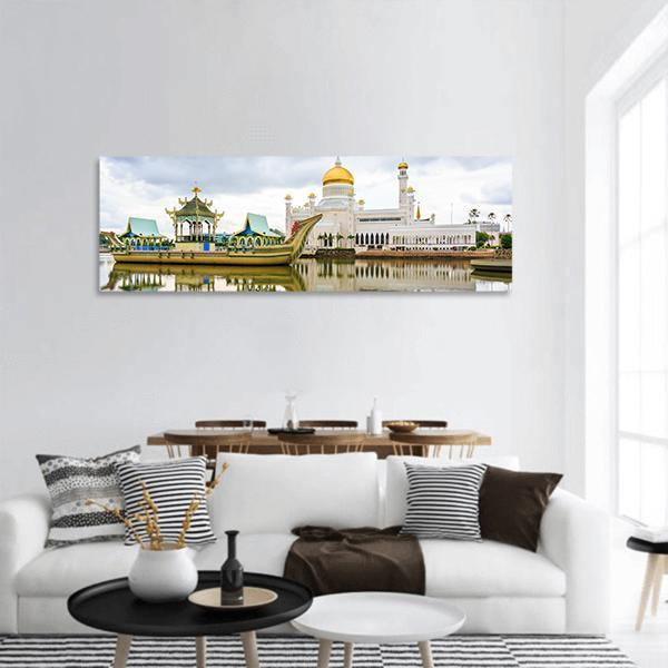 Omar Ali Saifuddien Mosque Panoramic Canvas Wall Art-3 Piece-25" x 08"-Tiaracle