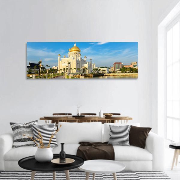 Sultan Omar Ali Saifuddin Mosque Panoramic Canvas Wall Art-3 Piece-25" x 08"-Tiaracle
