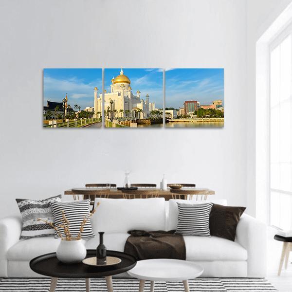 Sultan Omar Ali Saifuddin Mosque Panoramic Canvas Wall Art-3 Piece-25" x 08"-Tiaracle