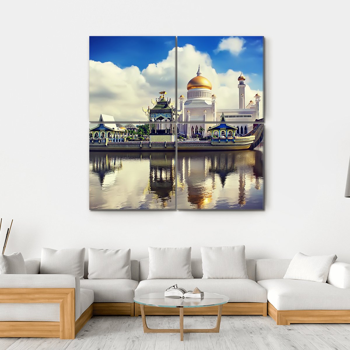 Sultan Omar Ali Saifudding Mosque Canvas Wall Art-4 Square-Gallery Wrap-17" x 17"-Tiaracle