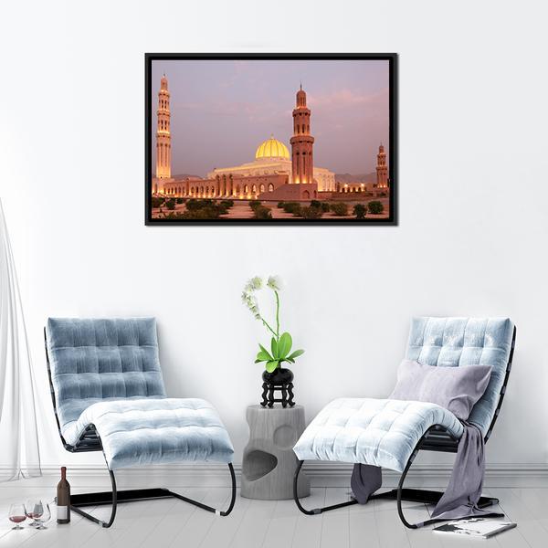 Sultan Qaboos Grand Mosque Canvas Wall Art-1 Piece-Floating Frame-24" x 16"-Tiaracle
