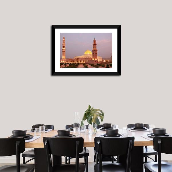 Sultan Qaboos Grand Mosque Canvas Wall Art-1 Piece-Framed Print-20" x 16"-Tiaracle