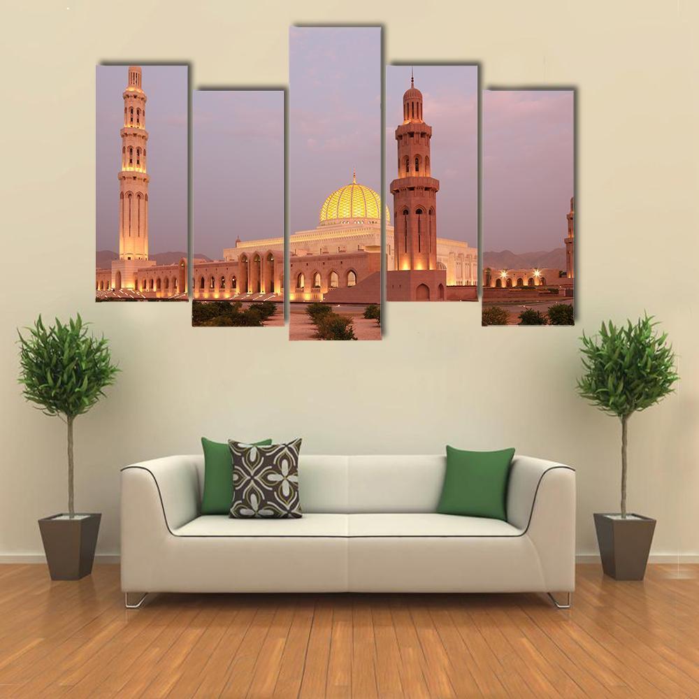 Sultan Qaboos Grand Mosque Canvas Wall Art-5 Pop-Gallery Wrap-47" x 32"-Tiaracle