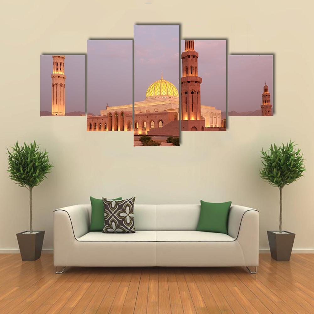 Sultan Qaboos Grand Mosque Canvas Wall Art-5 Star-Gallery Wrap-62" x 32"-Tiaracle