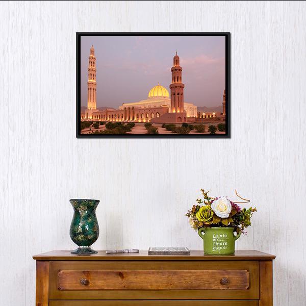 Sultan Qaboos Grand Mosque Canvas Wall Art-1 Piece-Floating Frame-24" x 16"-Tiaracle