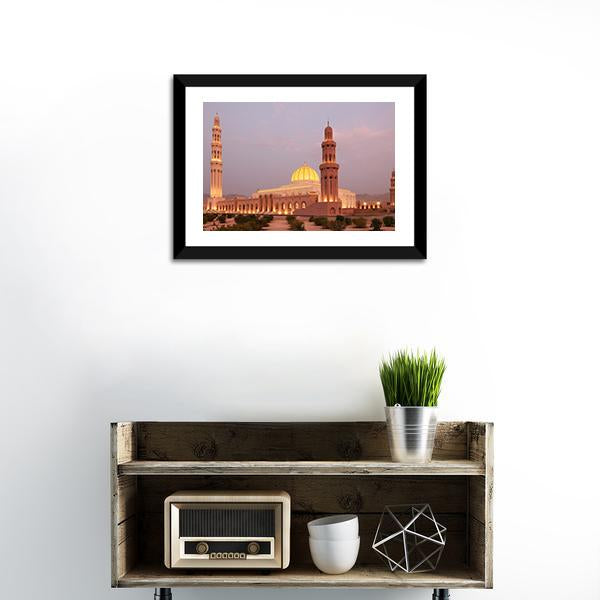 Sultan Qaboos Grand Mosque Canvas Wall Art-1 Piece-Framed Print-20" x 16"-Tiaracle