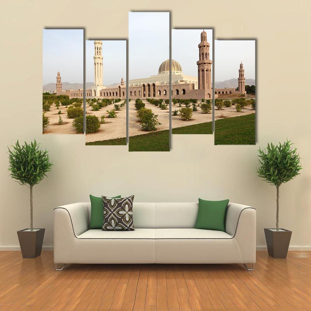 Sultan Qaboos Grand Mosque Muscat Canvas Wall Art-5 Pop-Gallery Wrap-47" x 32"-Tiaracle